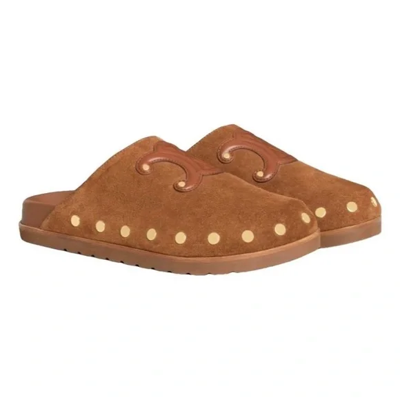 CELINE Pitea Triomphe logo user leather flats mules - Picture 1 of 6